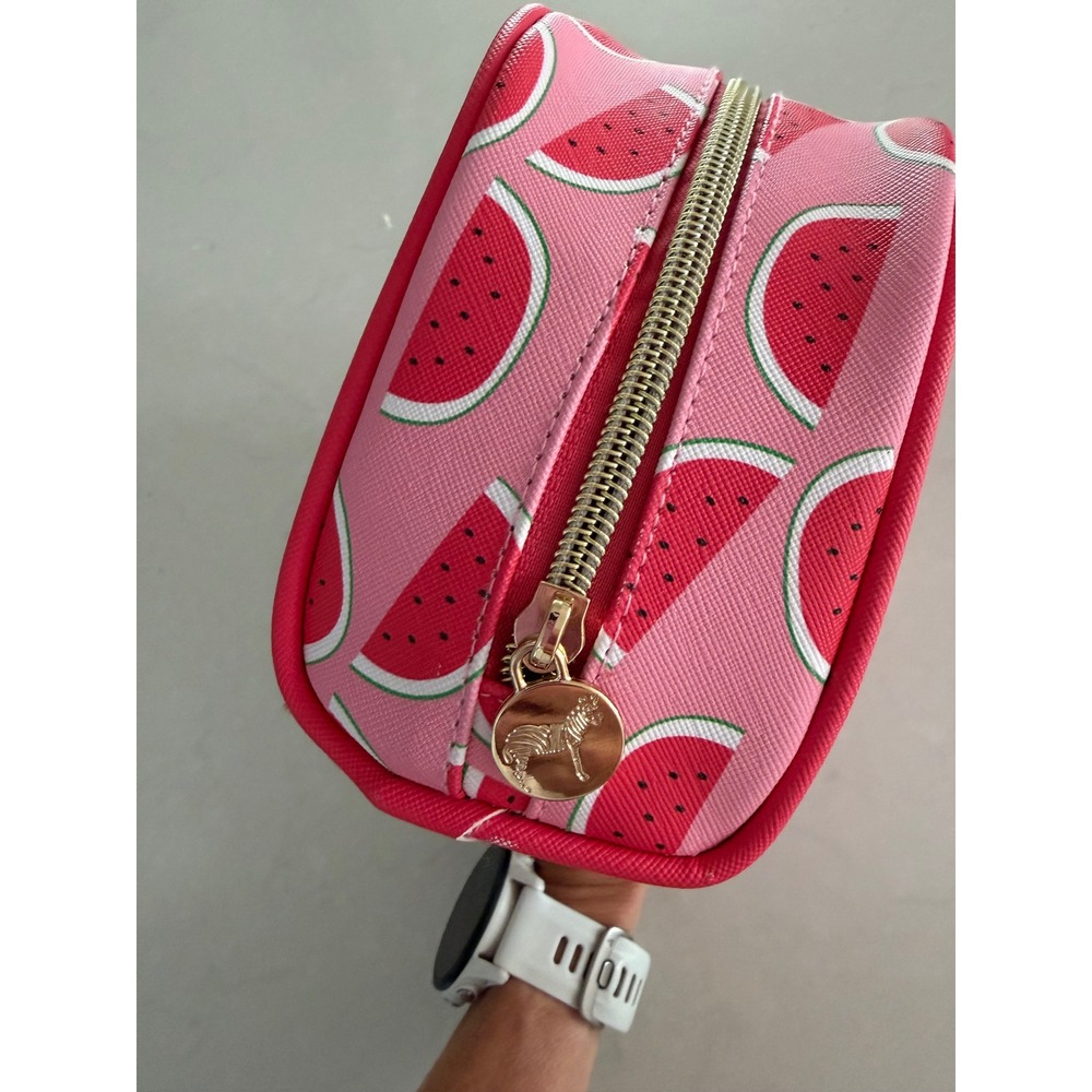 Dabney Lee Pink Watermelon Print Cosmetic Makeup Bag Travel Pouch Gold Zipper - Picture 4 of 5